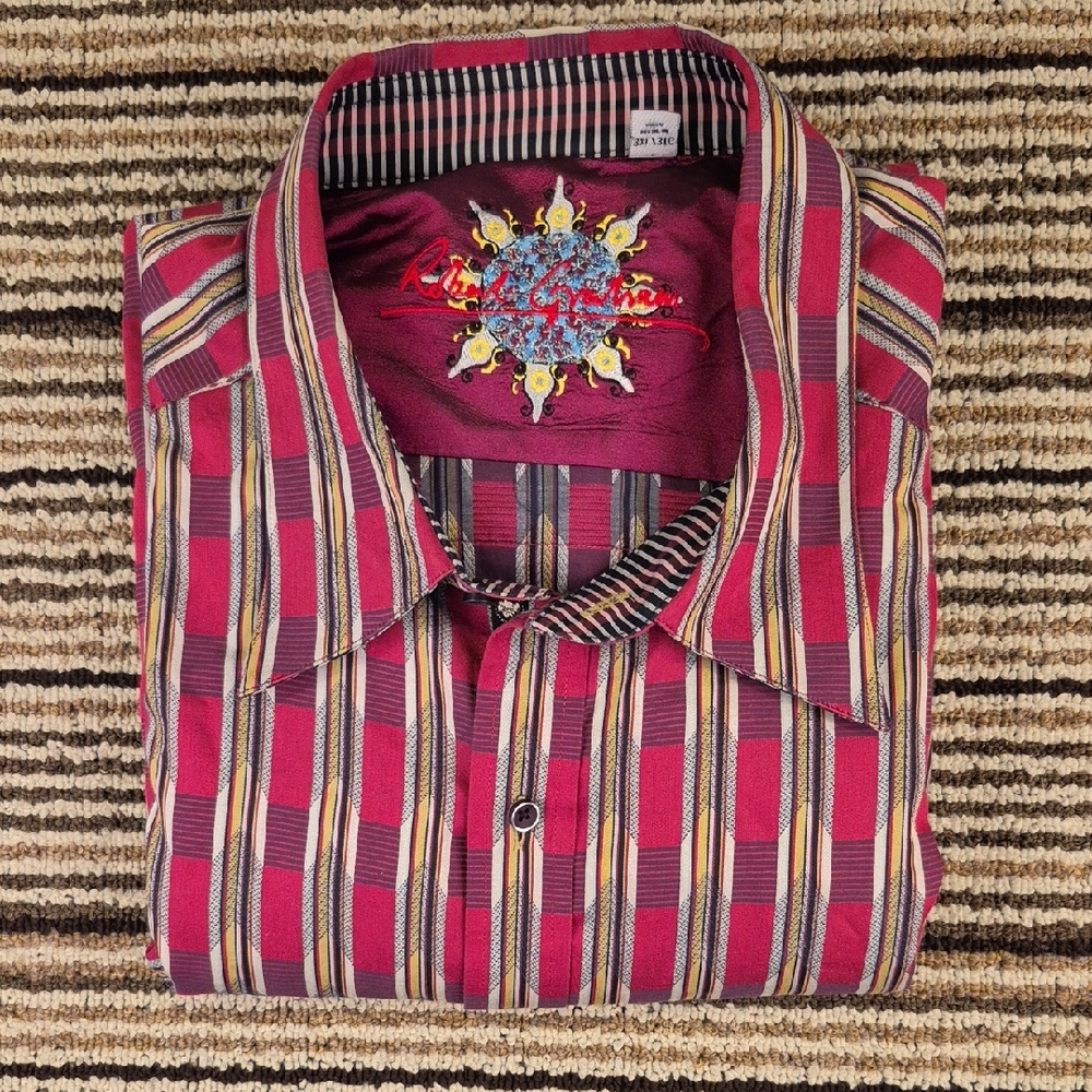 ROBERT GRAHAM Dark Red Bronze Abstract Flip Cuff Cotton 3XL Long Sleeve‎ Shirt